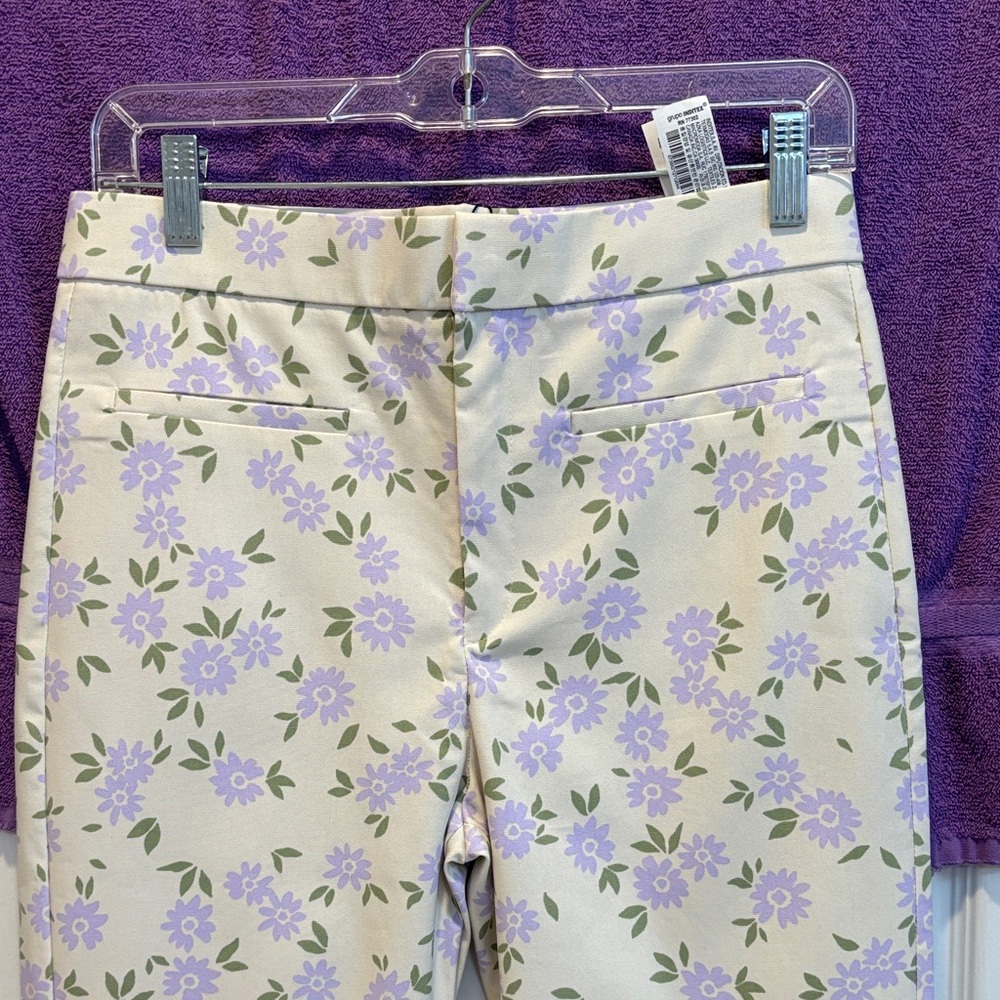 NWT Zara Cream and Purple Floral Pants - Picture 2 of 7